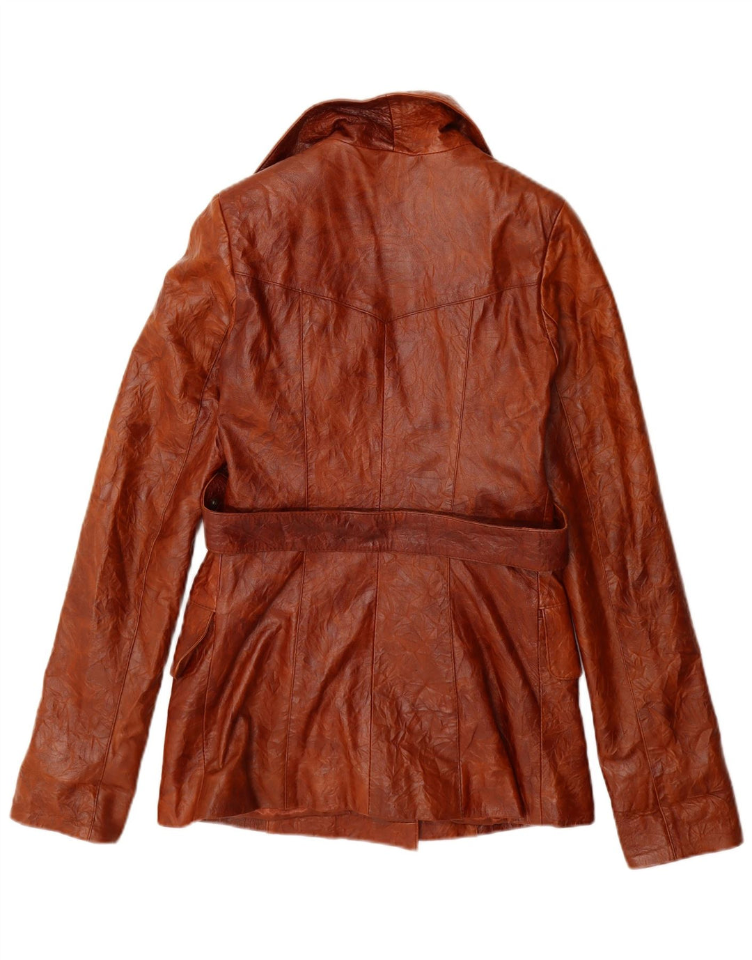 Vintage Damen Zweireihige Lederjacke UK 10 Kleines braunes Leder