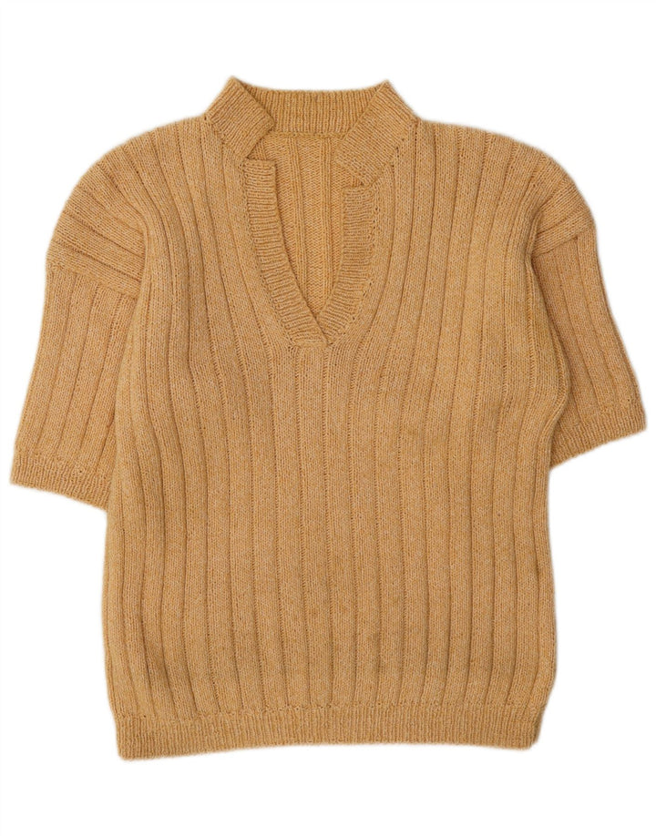 Vintage Damen Kurzarm-Tanktop UK 14 Medium Beige
