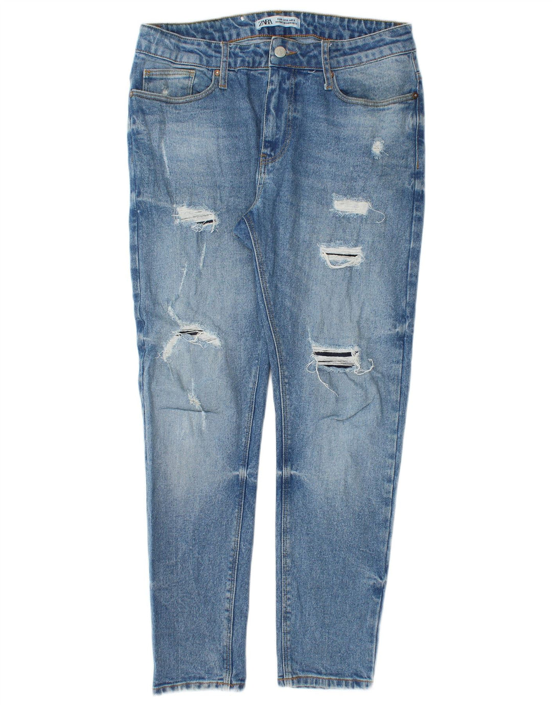 Zara Damen Distressed Slim Jeans W33 L28 Blau