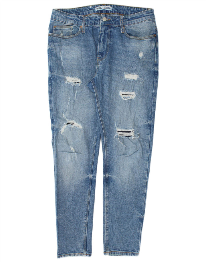 Zara Damen Distressed Slim Jeans W33 L28 Blau