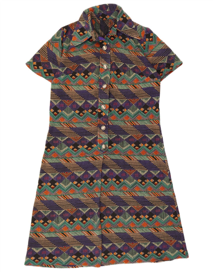 Vintage Damen A-Linie Kleid UK 14 Medium Mehrfarbig Geometrisch