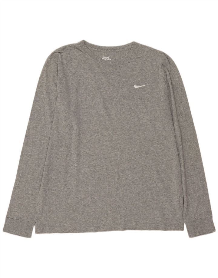 Nike Herren-Oberteil mit normaler Passform, langärmlig, groß, grau gefleckte Baumwolle
