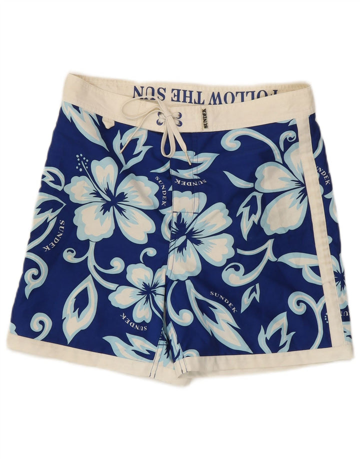 Sundek Herren-Badeshorts, klein, blau, geblümt