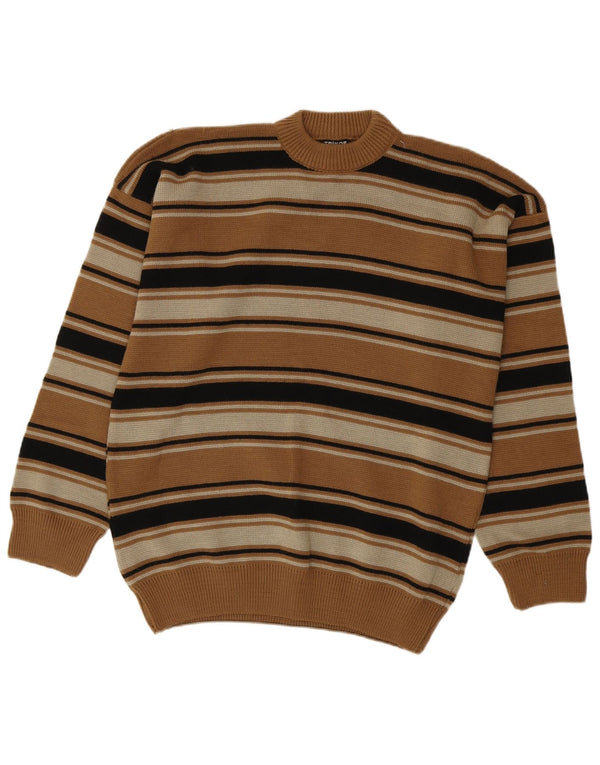 Vintage Herren Pullover mit Rundhalsausschnitt IT 54 XL Braun gestreift