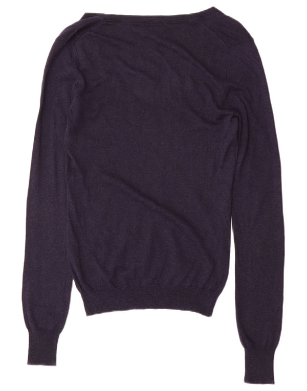Massimo Dutti Damen-Pullover mit V-Ausschnitt, UK 12, mittelmarineblaue Seide