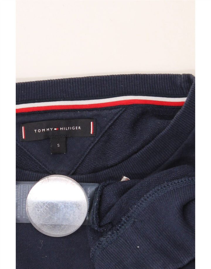 TOMMY HILFIGER Mens Graphic Sweatshirt Jumper Small Navy Blue Cotton Vintage Tommy Hilfiger and Second-Hand Tommy Hilfiger from Messina Hembry 