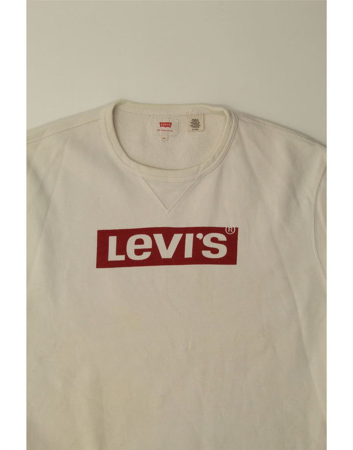 LEVI'S Womens Graphic Sweatshirt Jumper UK 18 XL White Cotton Vintage Levi's and Second-Hand Levi's from Messina Hembry 