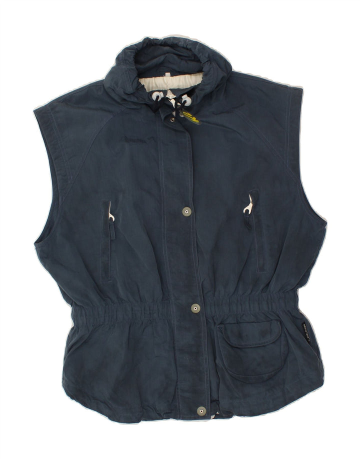VINTAGE Womens Graphic Gilet EU 40 Medium Navy Blue Nylon Vintage Vintage and Second-Hand Vintage from Messina Hembry 