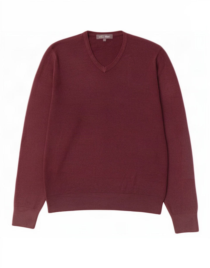 Marks & Spencer Herren-Pullover mit V-Ausschnitt, mittelbraunes Acryl