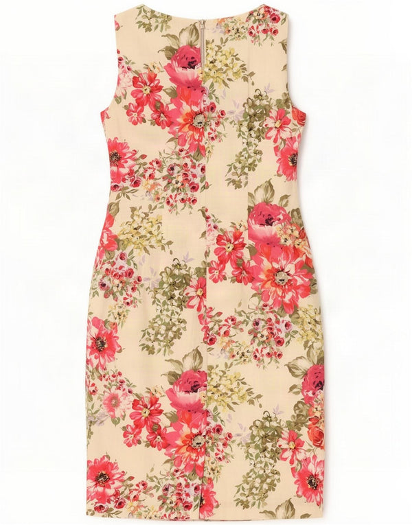 Laura Ashley Damen Ärmelloses Etuikleid UK 10 Small Beige Floral Linen