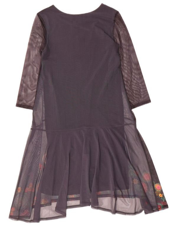 Desigual Damen 3/4-Ärmel-A-Linien-Kleid UK 6 XS Grau geblümtes Polyester