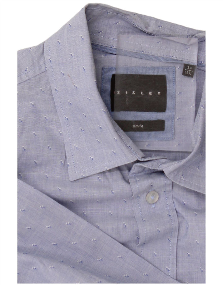 SISLEY Herren Slim Fit Hemd Größe 39 15 1/2 Mittelblau gepunktet