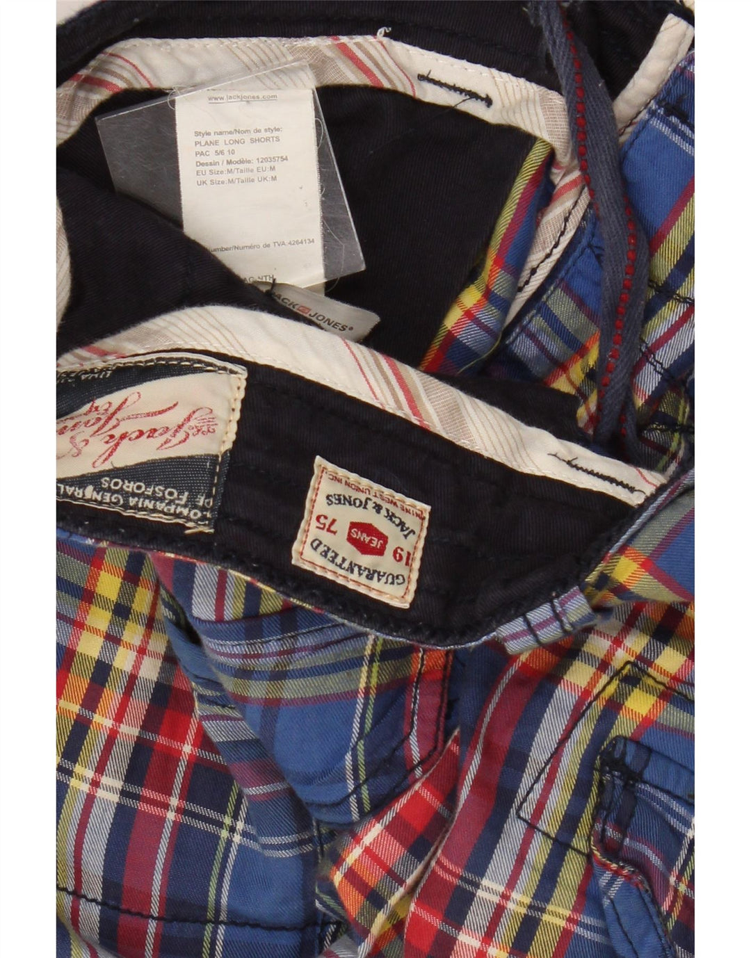 Jack & Jones Herren-Cargo-Shorts, mittelgroß, W34, blau karierte Baumwolle