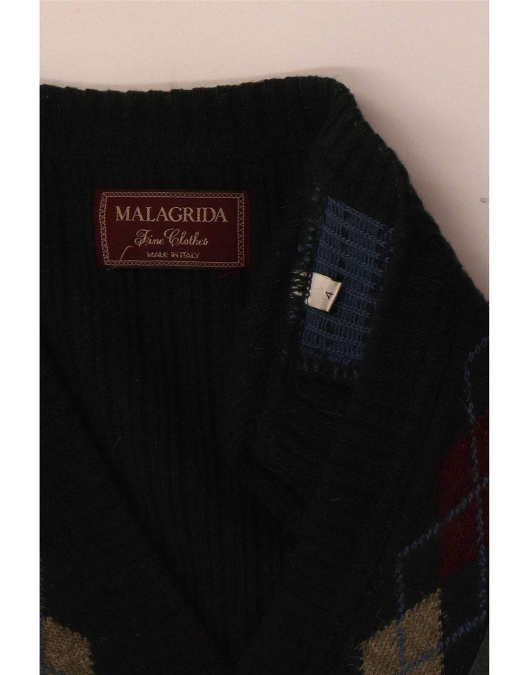 Malagrida Herren-Pullover mit V-Ausschnitt, Größe L, Grün, Argyle/Diamant