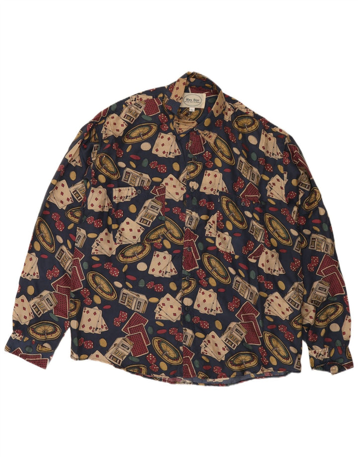 Vintage Herren Grafikshirt XL Marineblaue Seide