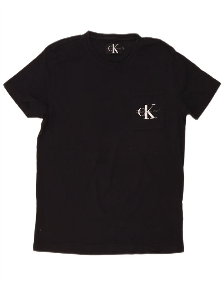 Calvin Klein Herren Grafik-T-Shirt-Oberteil aus mittelschwarzer Baumwolle