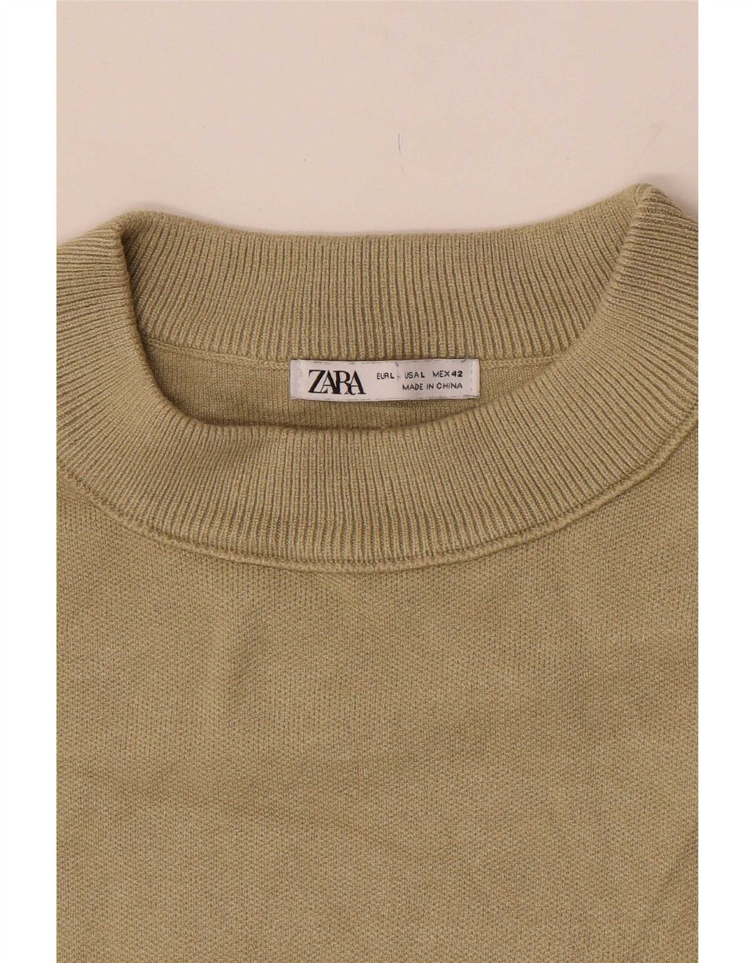 Zara Herren-Pullover mit Rundhalsausschnitt, groß, Khaki