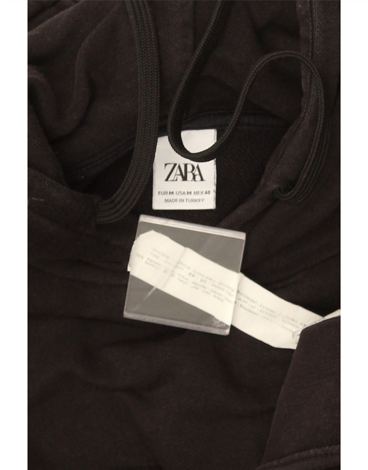 Zara Herren Kurzarm-Hoodie-Pullover aus mittelschwarzer Baumwolle