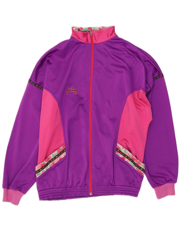 Vintage Damen Trainingsanzug Top Jacke UK 14 Large Lila Farbblock
