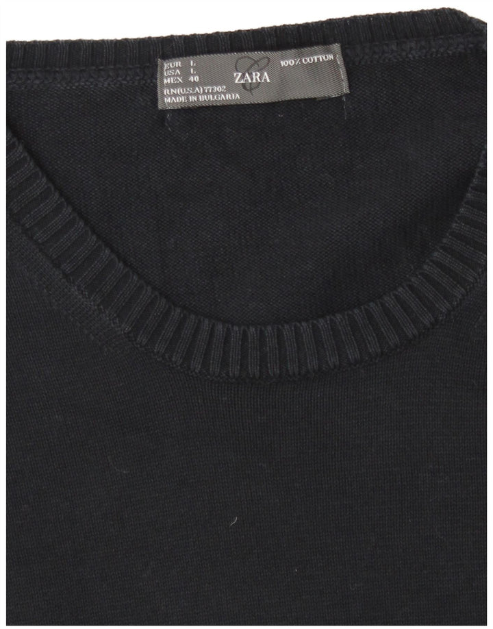 Zara Herren-Pullover mit Rundhalsausschnitt, groß, marineblaue Baumwolle