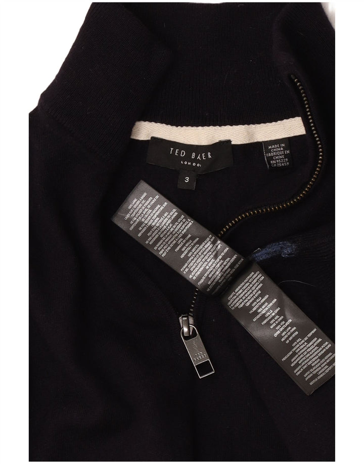 Ted Baker Herren-Pullover mit Reißverschluss am Hals, Größe 3, mittlere marineblaue Wolle
