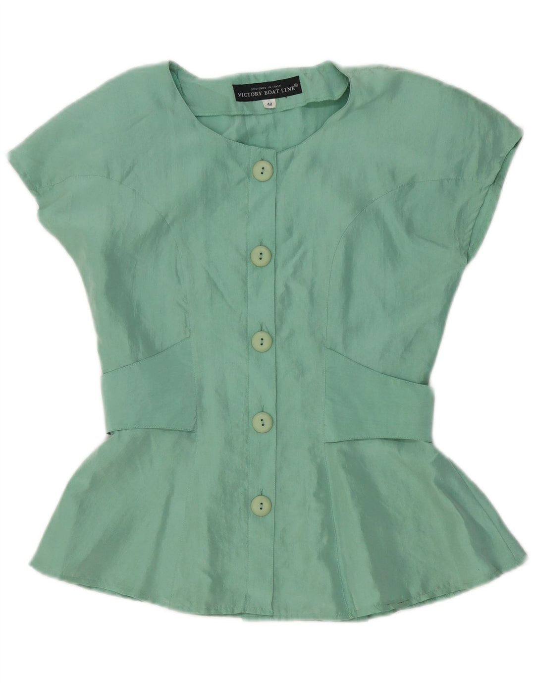 Vintage Damen Kurzarm-Hemdbluse IT 42 Mittelgrüne Seide