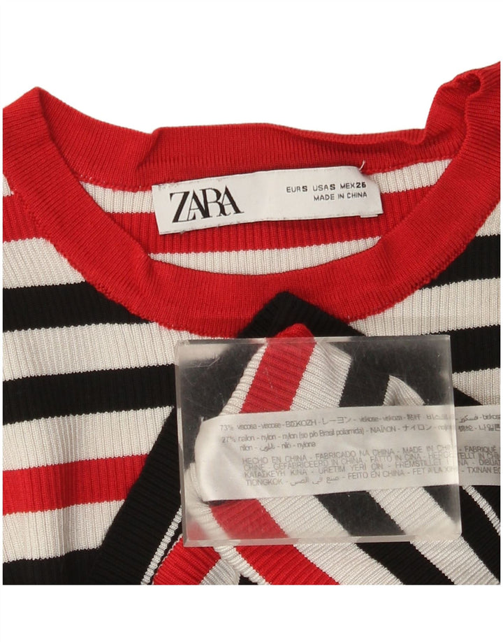 Zara Damen Crop Top Langarm UK 8 Small Mehrfarbig gestreifte Viskose