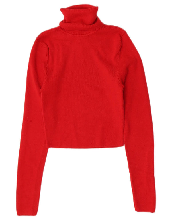 Zara Damen Crop Rollkragen Top Langarm UK 12 Mittelrote Viskose