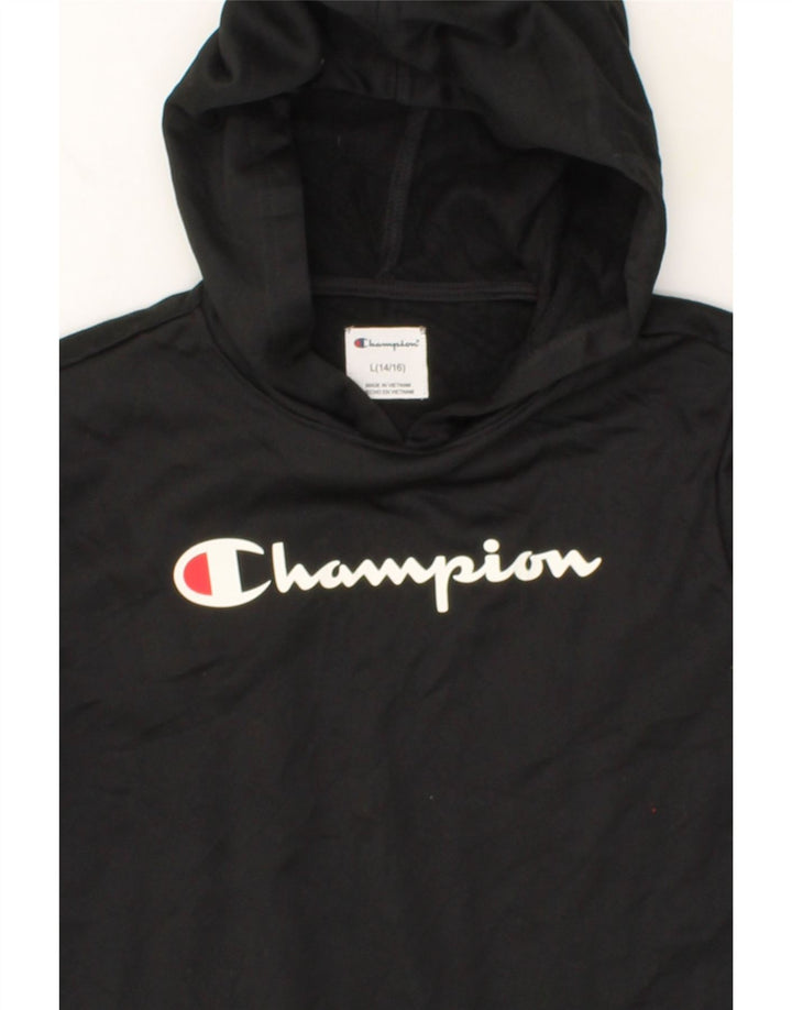 CHAMPION Boys Graphic Hoodie Jumper 12-13 Years Large Black Polyester Vintage Champion and Second-Hand Champion from Messina Hembry 