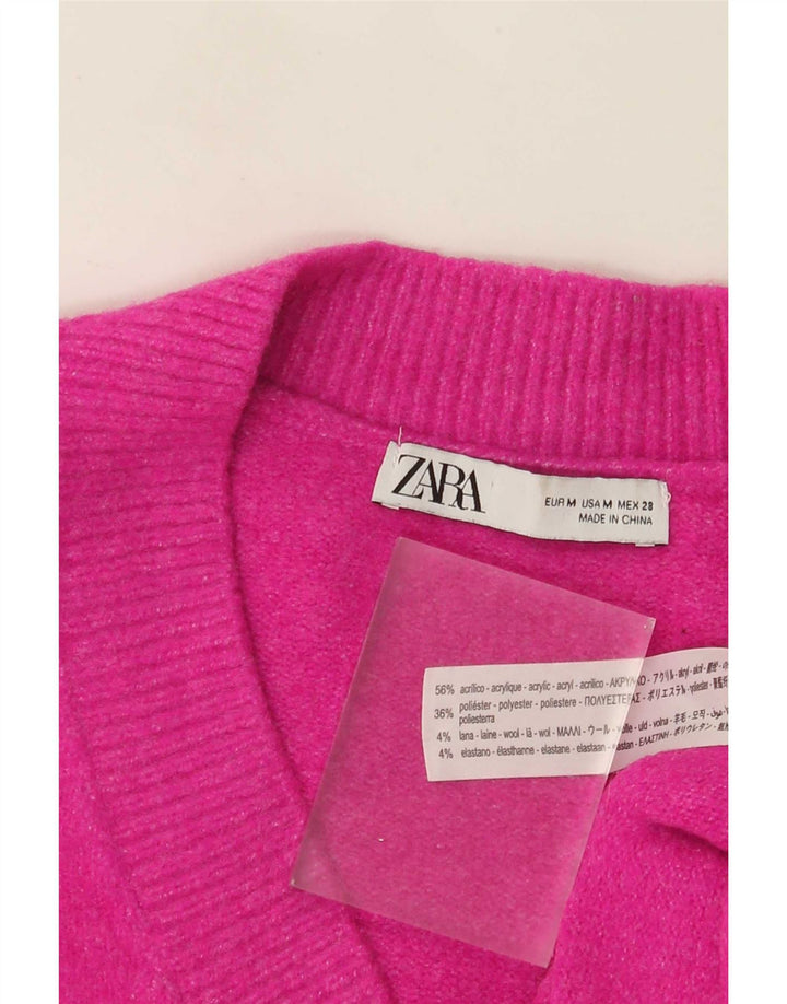 Übergroßer Pullover mit V-Ausschnitt von Zara für Damen, UK 14, Mittelrosa, Acryl
