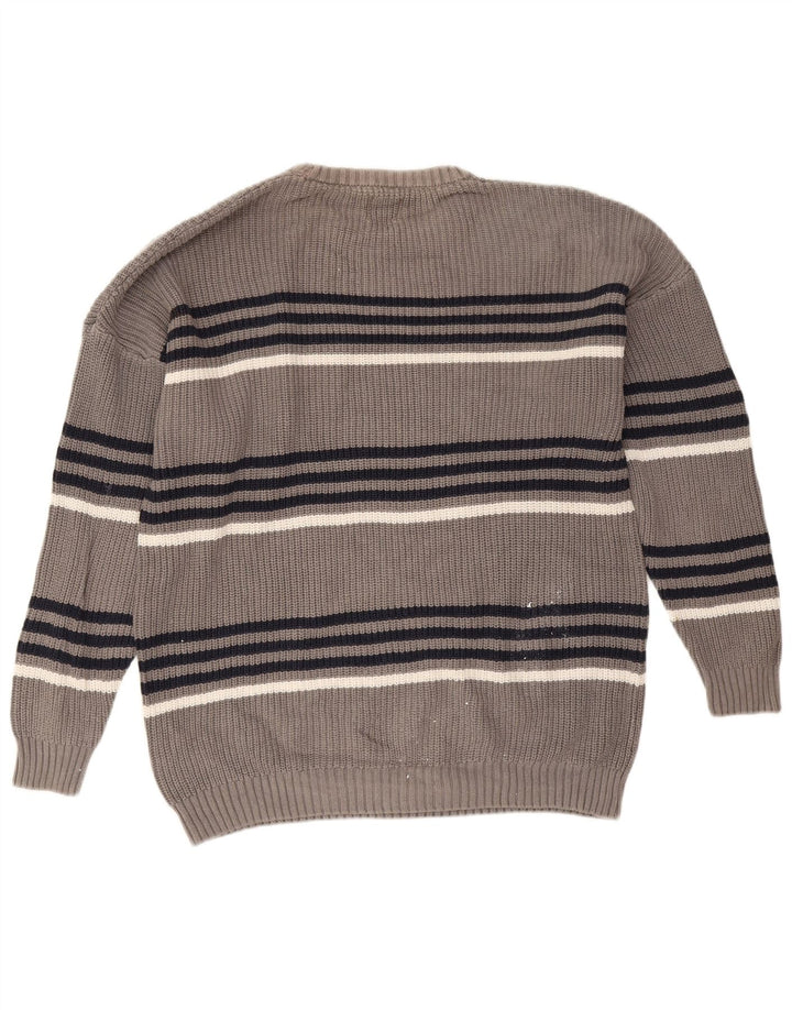 Zara Herren-Pullover mit Rundhalsausschnitt, groß, grau gestreift