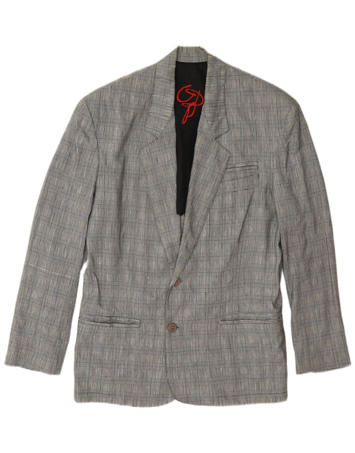 Vintage Herren-Blazer mit 2 Knöpfen, Gr. 36, kleines graues Hahnentritt-Leinen