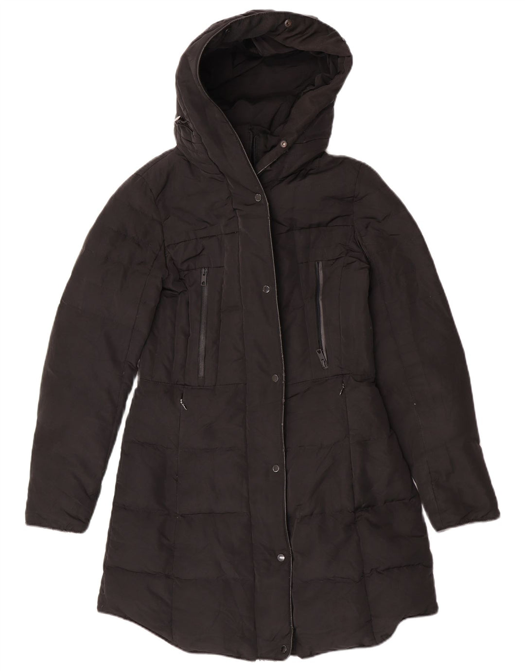 Zara Damen Kapuzenmantel, gepolstert, UK 14, mittelschwarz
