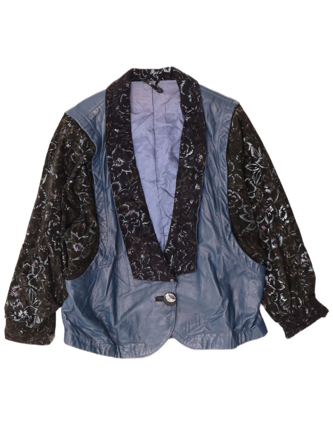 Vintage Damen Lederjacke UK 14 Groß Blau Floral Retro