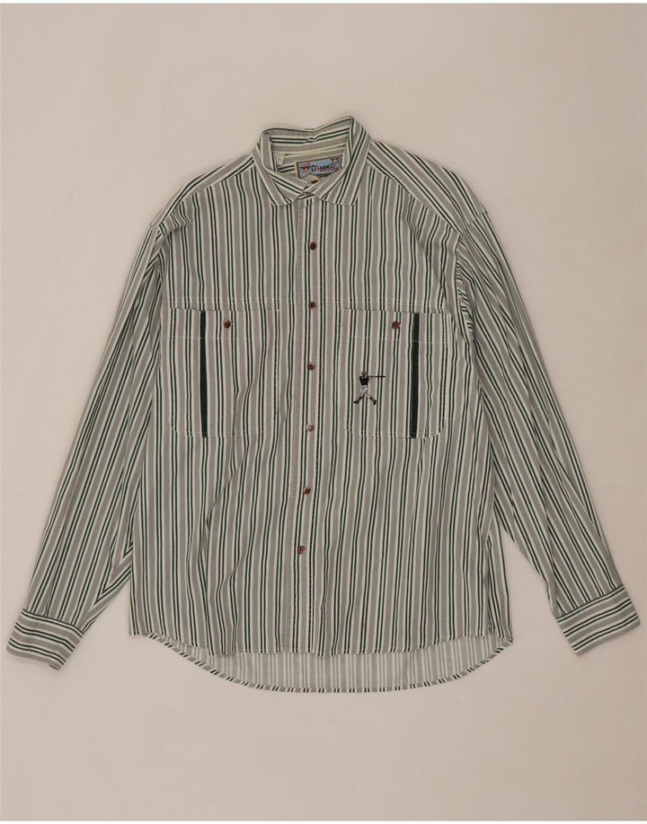 CLUB D'AMINGO Mens Shirt Size 39/40 Medium Green Striped Cotton Vintage Club D'Amingo and Second-Hand Club D'Amingo from Messina Hembry 