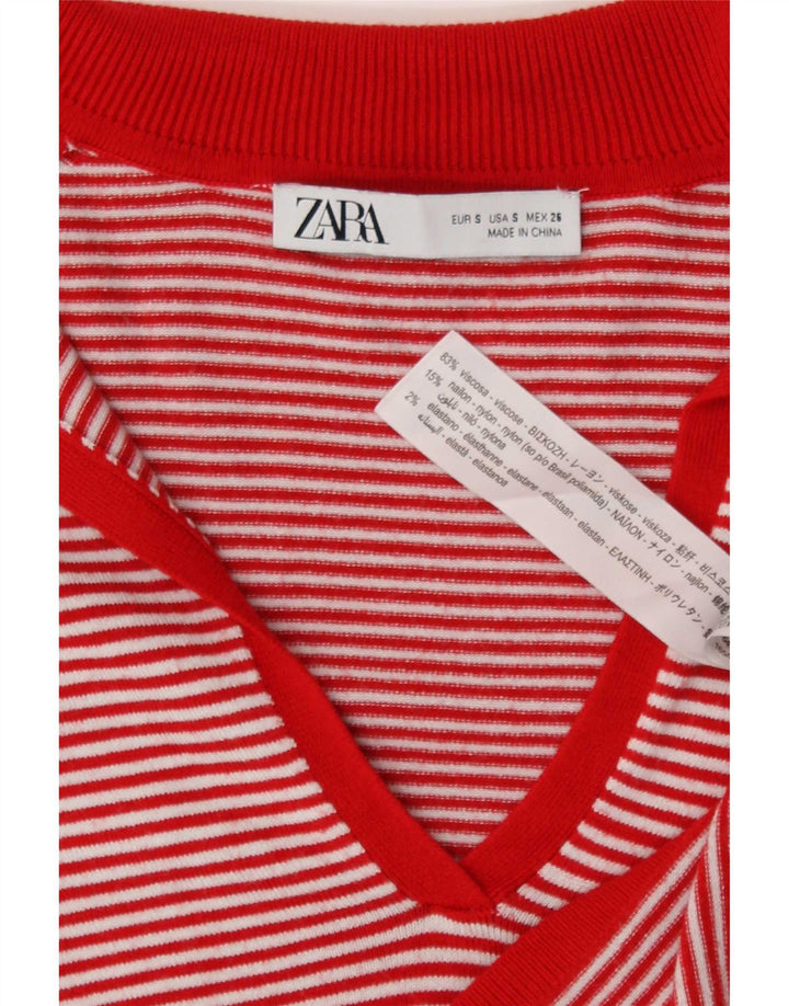 Zara Damen Poloshirt UK 10 Kleine rot gestreifte Viskose