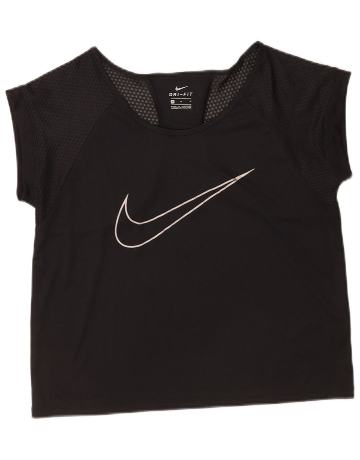 Nike Damen Dri Fit Graphic T-Shirt Top UK 14 Mittelschwarzes Polyester