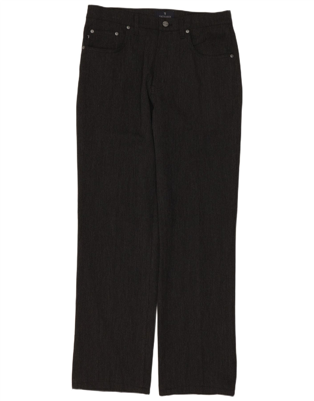 TRUSSARDI Gerade Freizeithose für Herren W33 L31 Graues Nadelstreifen-Polyester