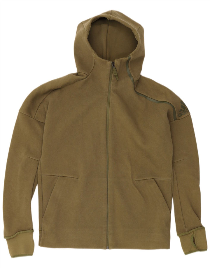 ADIDAS Herren Kapuzenpullover mit grafischem Reißverschluss, groß, Khaki