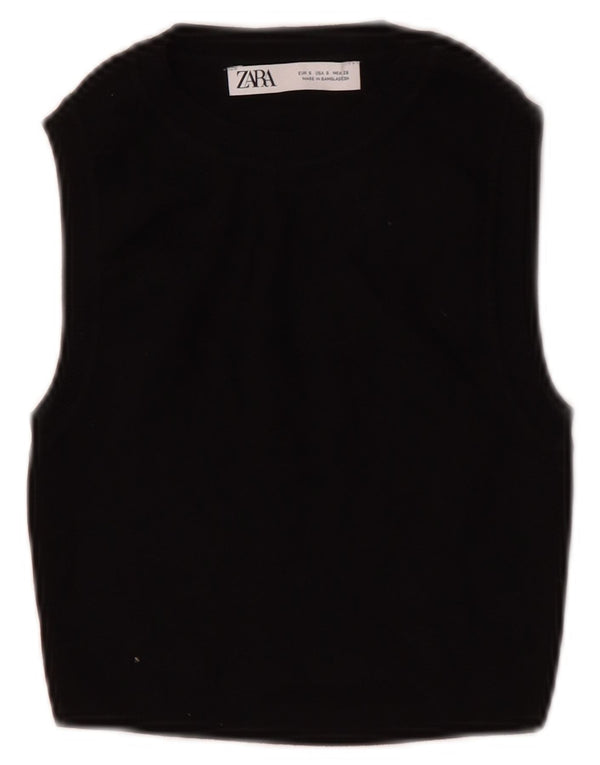 Zara Damen Crop Vest Top UK 8 Small Schwarze Viskose