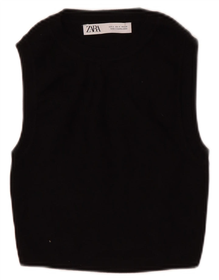 Zara Damen Crop Vest Top UK 8 Small Schwarze Viskose