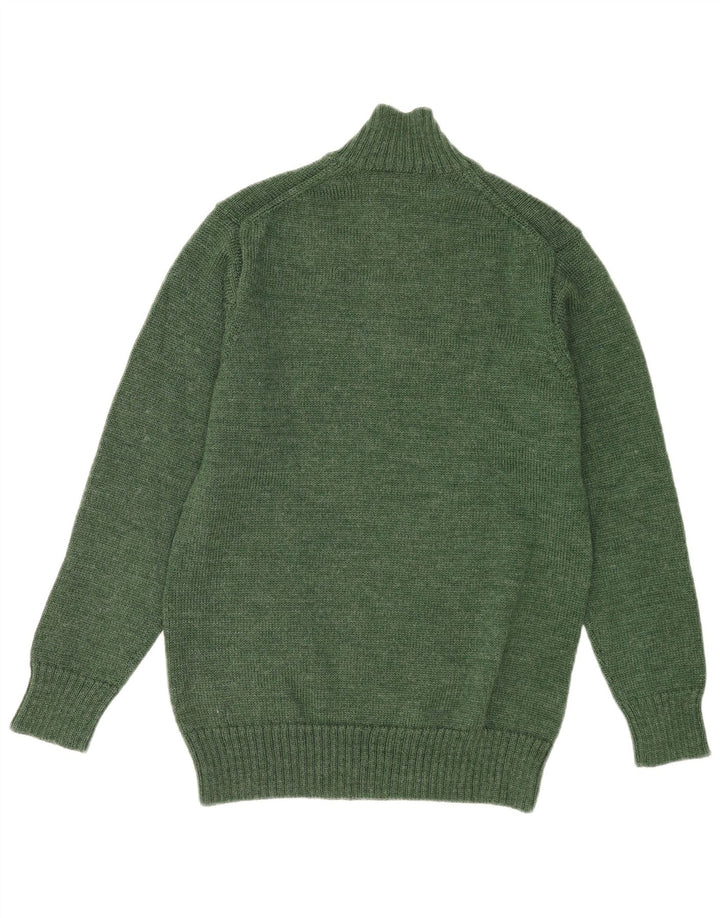 WoolOvers Herren-Pullover mit Reißverschluss am Hals, mittelgrüne Wolle