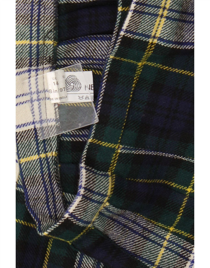 Vintage Damen Wickelrock UK 14 Mittelgrün karierte Wolle