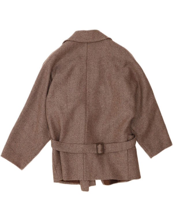 Vintage Damen Mantel IT 44 Mittelbraune Chevron-Wolle