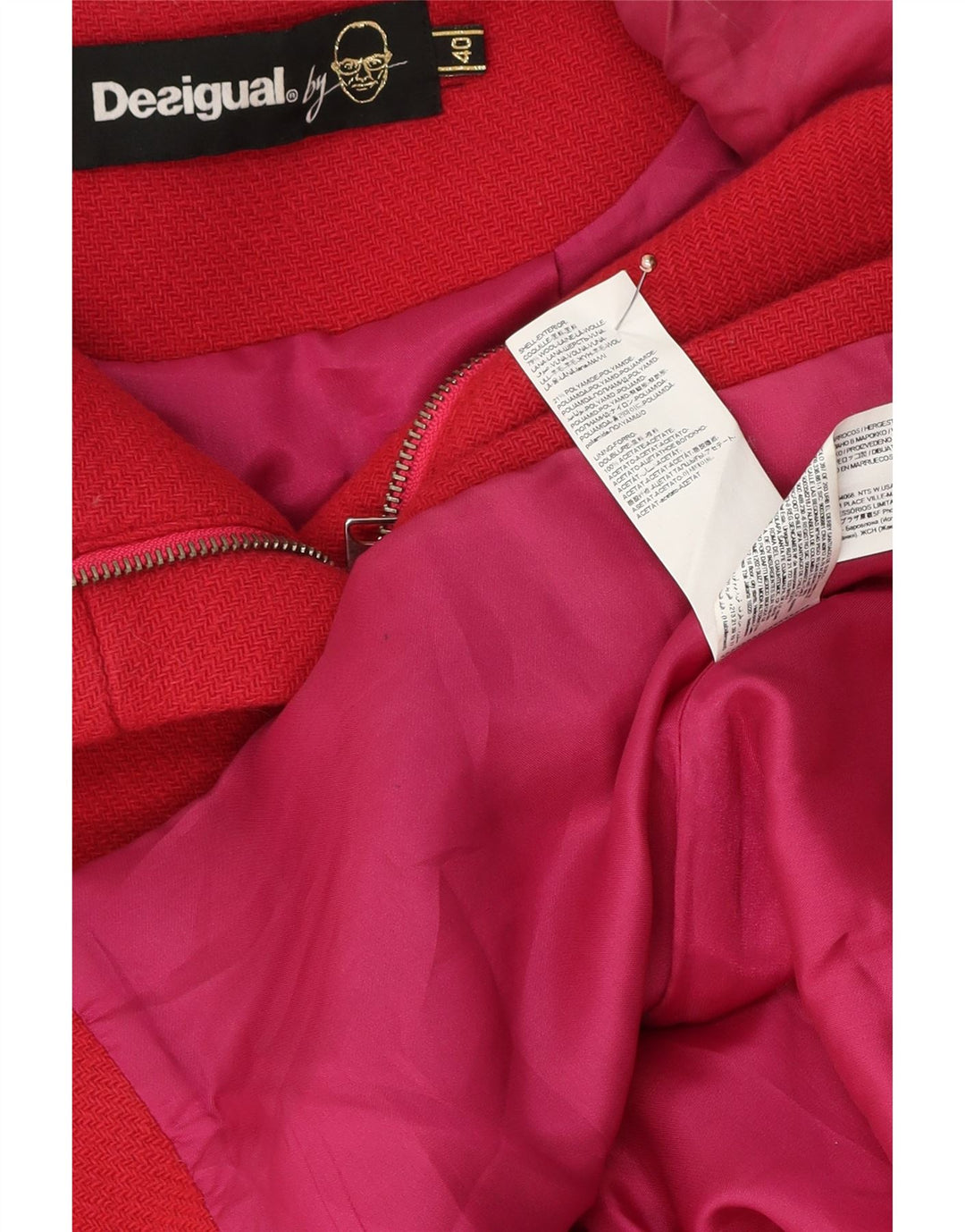 Desigual Damen Kurzer Kapuzenmantel EU 40 Mittelrosa Wolle