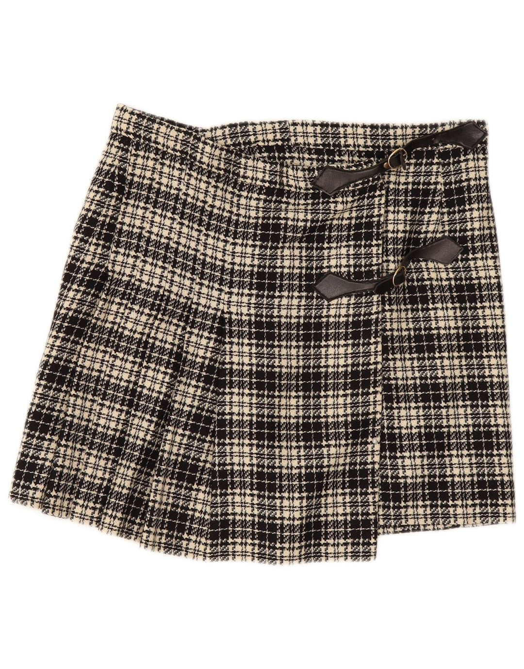 Vintage Damen Mini Wickelrock W32 Groß Schwarz Kariert