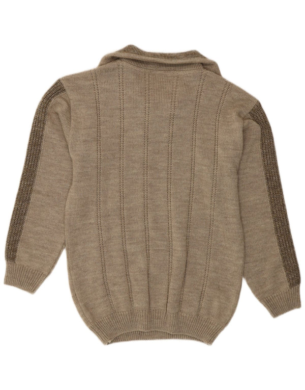 Vintage Herren-Pullover mit Reißverschluss und Halsausschnitt, UK-Größe 38, mittleres Khaki, geflecktes Polyacryl
