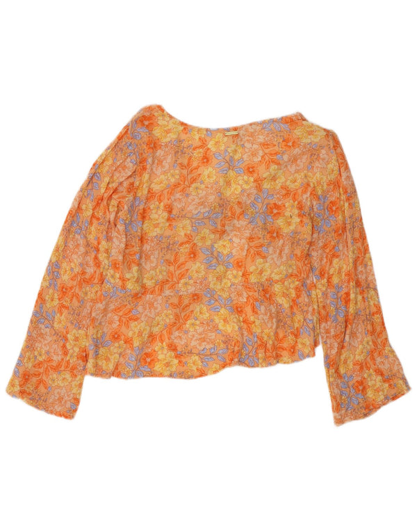 Billabong Damen Langarm-Cardigan-Oberteil UK 14 Mittelorange geblümt
