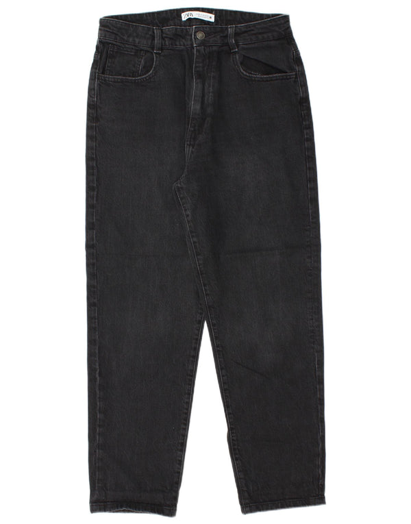 Zara Damen High Waist Tapered Jeans EU 42 Large W32 L27 Schwarze Baumwolle