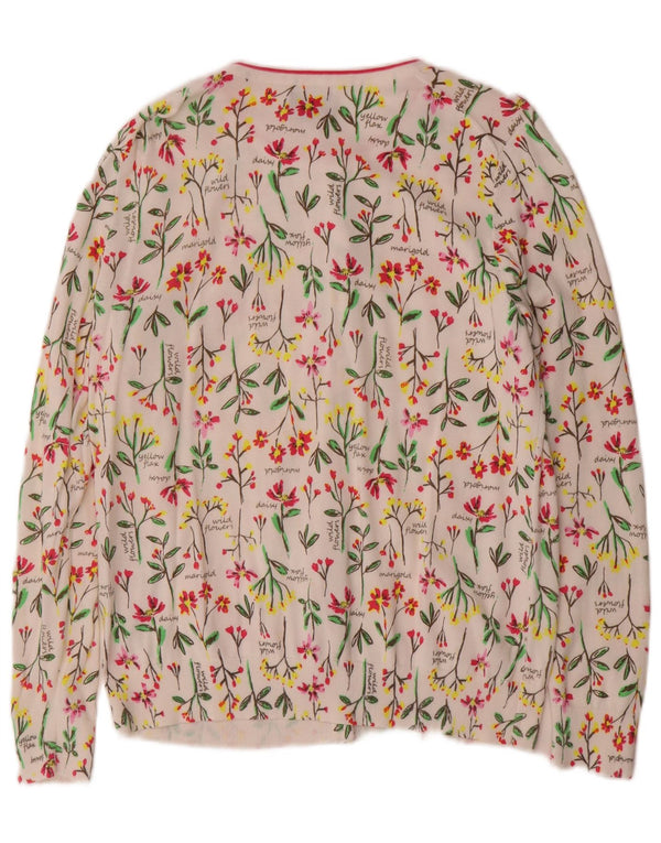 Lands End Damen-Cardigan-Pullover UK 14 Mittelweiße geblümte Baumwolle